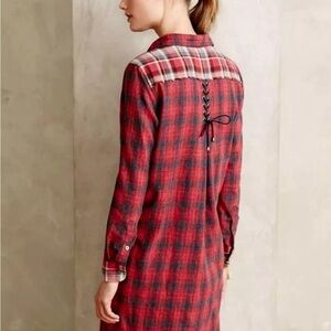 Red plaid lightweight Flannel Shirt Dress L Western